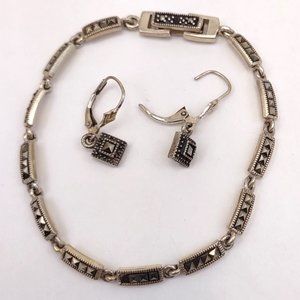 Vintage Sterling Silver Bracelet with Matching Earrings